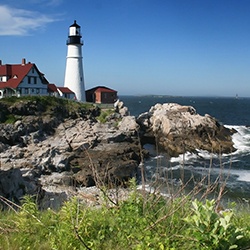 Seaside view with lighthouse